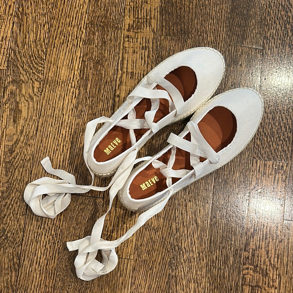 White Espadrille Flats with Ribbon Ties